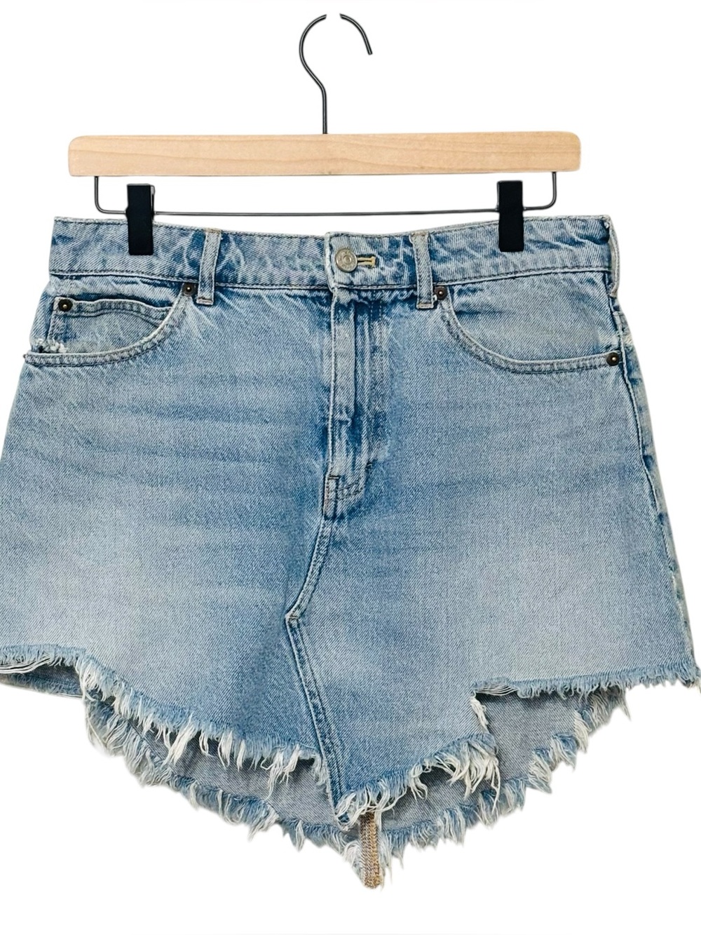Free People Denim Skirt Frayed Raw Hem Boho Western We The Free Size US 27